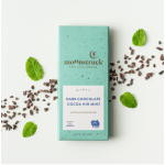 Mint chocolate bar with cocoa nibs and mint leaves