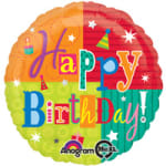 Round multicolor birthday balloon with "Happy Birthday" text