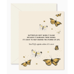 Butterfly-themed greeting card with a sympathy message