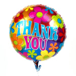 Colorful round balloon with "Thank You" text and flower graphics
