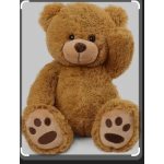 Brown teddy bear plush sitting with paws facing forward