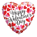 Heart-shaped balloon with red and pink hearts and "Happy Valentine's Day" text