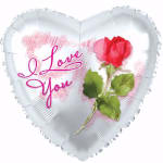 Heart-shaped balloon with a red rose and the words I Love You