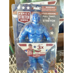 Blue stretch superhero toy in retail packaging