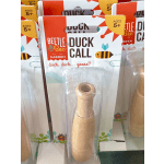 Packaged wooden duck call toy with Beetle & Bee Garden branding
