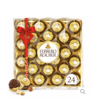 Box of Ferrero Rocher chocolates with a red ribbon bow