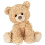 Plush teddy bear with curly beige fur and cream paws