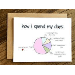 Humorous greeting card with a pie chart and handwritten text