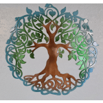 Decorative metal tree wall art with blue and green leaves