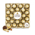 Box of Ferrero Rocher chocolates with one chocolate shown outside the package