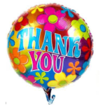 Colorful balloon with "THANK YOU" text and flower graphics