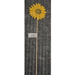 Yellow daisy pick on a wooden stick with a product tag