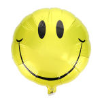 Yellow smiley face balloon on a white background
