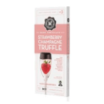 Box of strawberry champagne truffles with a pink label