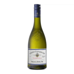 Bottle of Chardonnay wine with a white label
