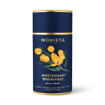 Blue tea tin with yellow flower illustration