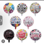 Assorted round birthday balloons with colorful printed designs