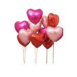 Cluster of heart-shaped pink and red balloons on sticks