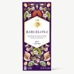 Purple chocolate bar wrapper with floral and shell illustrations