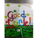 St. Patrick's Day sign with colorful "Good Luck!" text and shamrocks