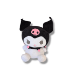 Plush black-and-white character toy with pink accents
