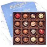 Box of assorted chocolate truffles in a blue gift box