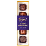 Box of assorted chocolates in purple and gold packaging