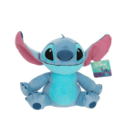 Blue Stitch plush toy with pink ears and a hanging tag