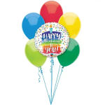 Cluster of colorful birthday balloons with a central "Happy Birthday to You" balloon