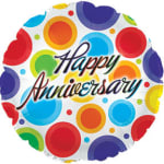 Round balloon with colorful polka dots and "Happy Anniversary" text