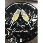 Black anniversary balloon with two champagne flutes and heart patterns