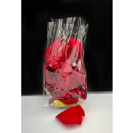 Wrapped red rose petals in clear plastic packaging