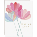 Greeting card with pastel flower shapes and the words Sending Love