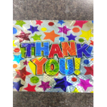 Colorful foil thank you sign with stars and dots