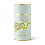 Lemon tea tin with floral and bird illustration
