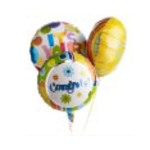 Three colorful birthday balloons with one gold balloon