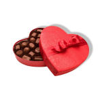 Heart-shaped red box of assorted chocolates with a ribbon