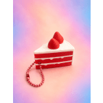 Strawberry cake-shaped keychain with a pink bead chain