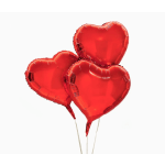 Three red heart-shaped balloons on sticks