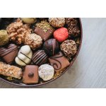 Assorted chocolates in a round gift box