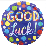 Round balloon with "GOOD luck!" text and colorful polka dots