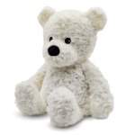 White plush teddy bear with black eyes and nose
