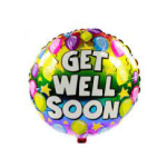 Round multicolor balloon with "GET WELL SOON" text