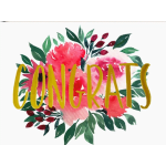 Watercolor pink flowers and leaves with large yellow CONGRATS text overlaid