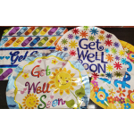 Assorted get well soon foil balloons with colorful flower and bandage designs