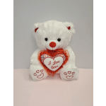 White teddy bear holding a red heart with "I Love You" text