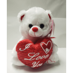 White teddy bear holding a red heart that says Love You