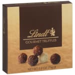 Box of Lindt gourmet truffles in brown and gold packaging