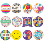 Assorted round foil balloons with thank-you and congratulatory messages