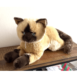 Plush cat toy with tan and dark brown fur